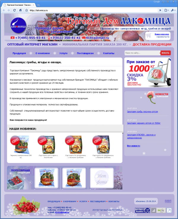 Сайт для торговой компании Лакомица